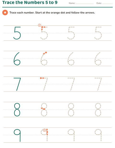 Number Tracing 5 to 9: The Tricky Half