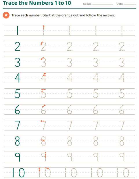 Number Tracing 1 to 10: All the Way to Two Digits