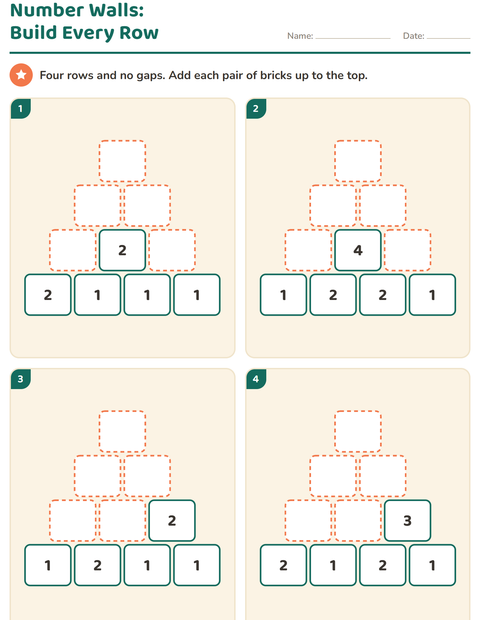 Preview of Number Walls worksheet for grade 1