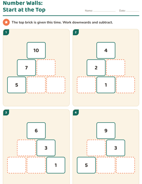Preview of Number Walls worksheet for grade 1