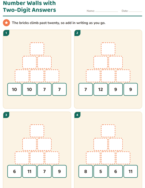 Preview of Number Walls worksheet for grade 2