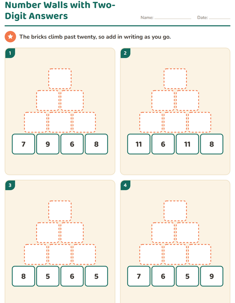 Preview of Number Walls with Two-Digit Answers: Four Courses to 100