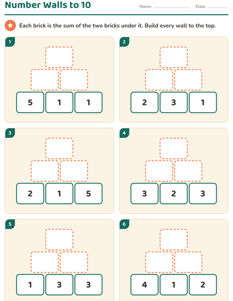 Preview of Number Walls worksheet for grade 1