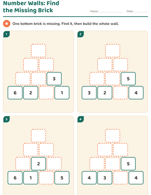 Preview of Number Walls worksheet for grade 1