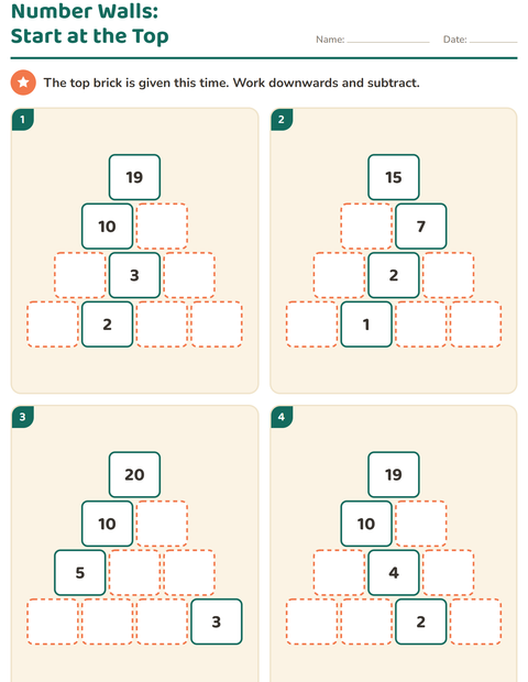 Preview of Number Walls worksheet for grade 1
