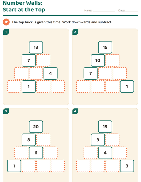 Preview of Number Walls worksheet for grade 1
