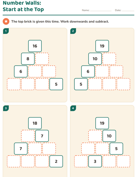 Preview of Number Walls worksheet for grade 1