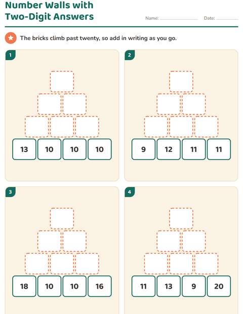Preview of Number Walls worksheet for grade 2