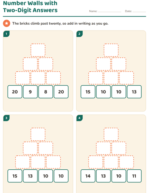 Preview of Number Walls worksheet for grade 2