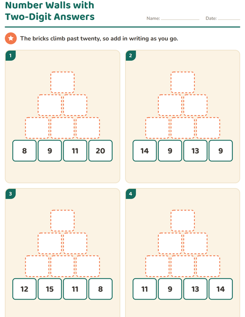 Preview of Number Walls worksheet for grade 2