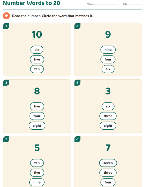 Preview of Number Words worksheet for grade 1