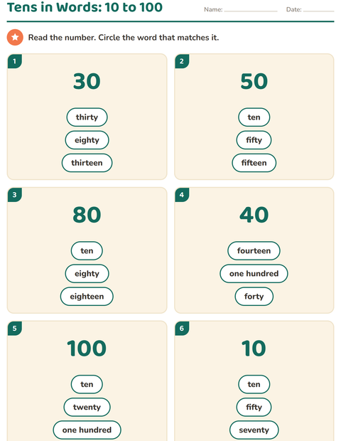 Preview of Number Words worksheet for grade 1