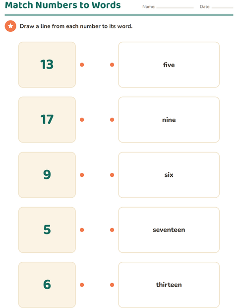 Preview of Number Words worksheet for grade 1