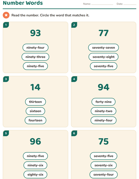Preview of Number Words worksheet for grade 1