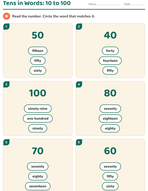 Preview of Number Words worksheet for grade 1