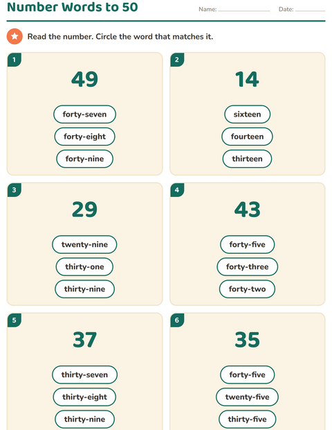 Preview of Number Words worksheet for grade 1