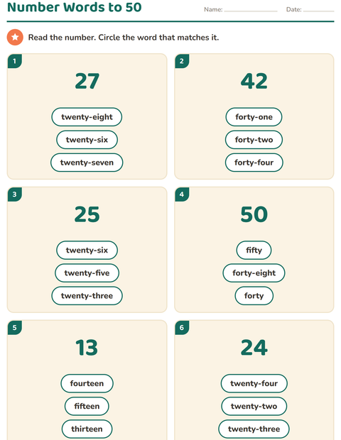 Preview of Number Words worksheet for grade 1