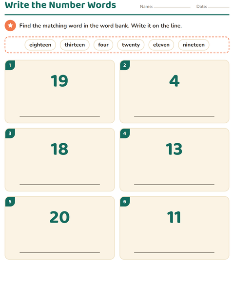 Preview of Number Words worksheet for grade 1