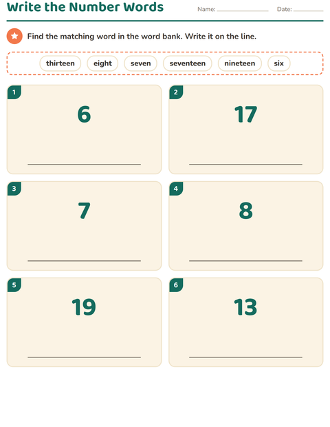 Preview of Number Words worksheet for grade 1