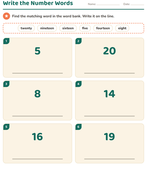 Preview of Write the Number Words with a Word Bank