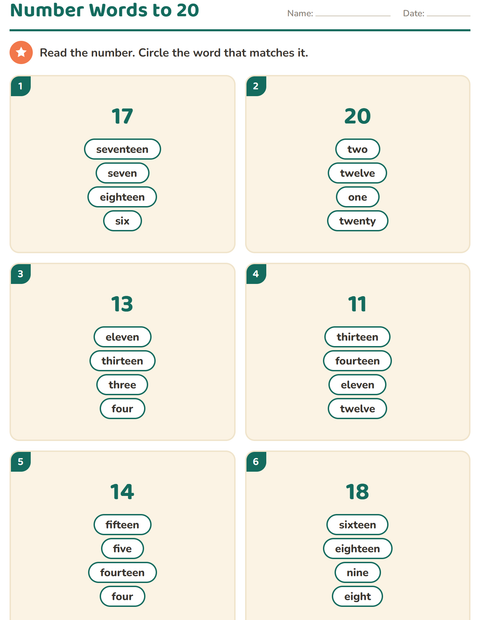 Preview of Number Words worksheet for grade 1