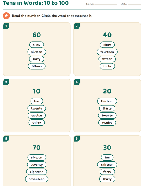Preview of Number Words worksheet for grade 1