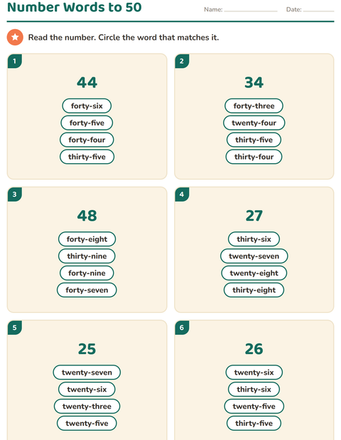 Preview of Number Words worksheet for grade 1