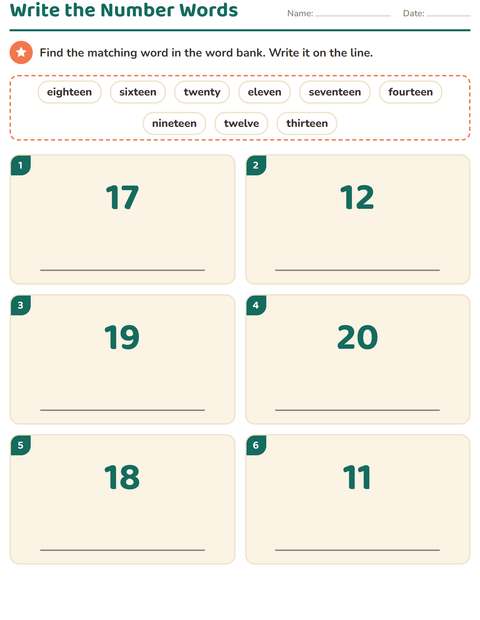Preview of Number Words worksheet for grade 1
