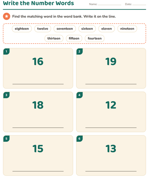 Preview of Number Words worksheet for grade 1