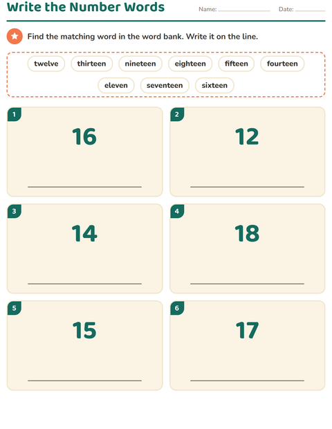 Preview of Number Words worksheet for grade 1