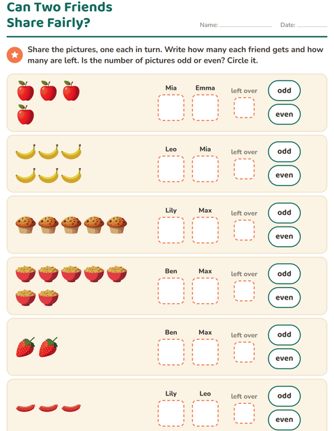 Preview of Odd and Even Numbers worksheet featuring Breakfast for grade 1
