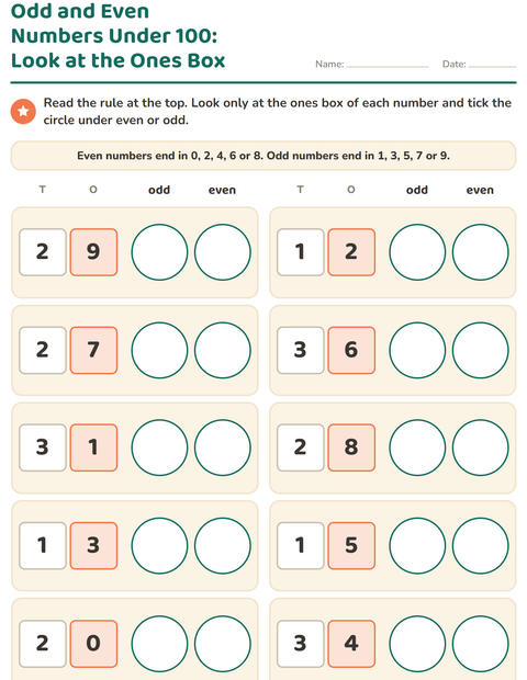 Preview of Odd and Even Numbers worksheet for grade 2