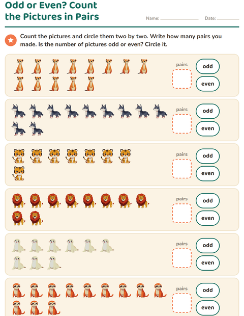 Odd or Even? Count the Pictures in Pairs — Zoo Animals