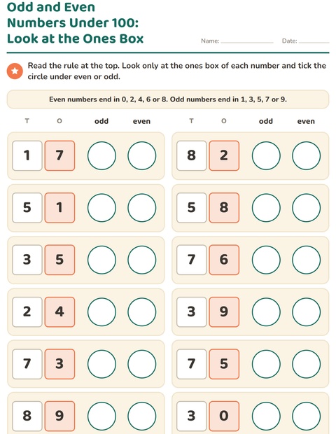 Preview of Odd and Even Numbers worksheet for grade 2