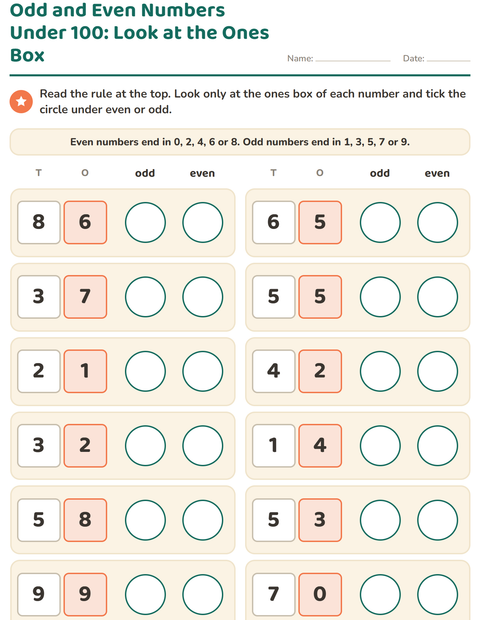 Preview of Odd and Even Numbers worksheet for grade 2