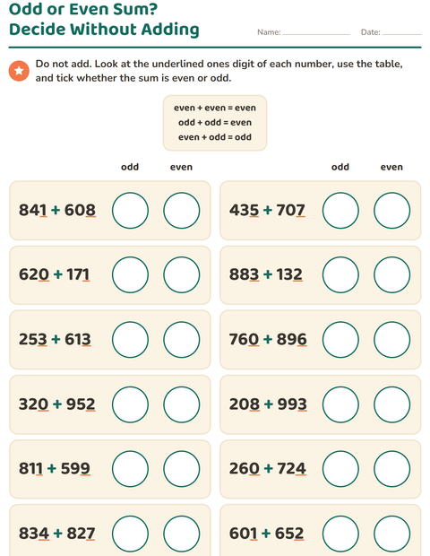 Preview of Odd and Even Numbers worksheet for grade 3