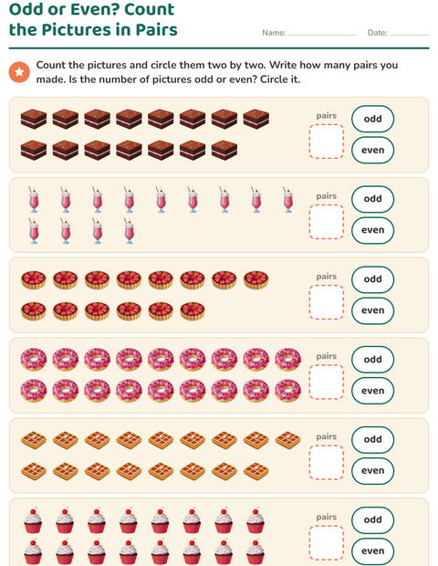 Odd or Even? Count the Pictures in Pairs — Desserts and Sweets