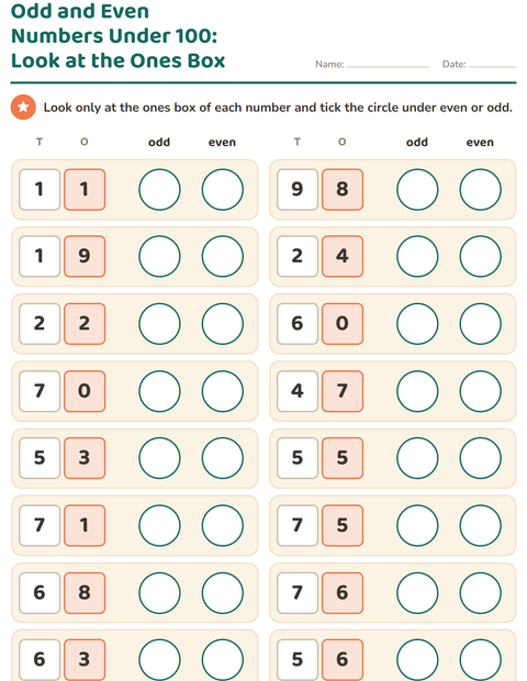 Preview of Odd and Even Numbers worksheet for grade 2