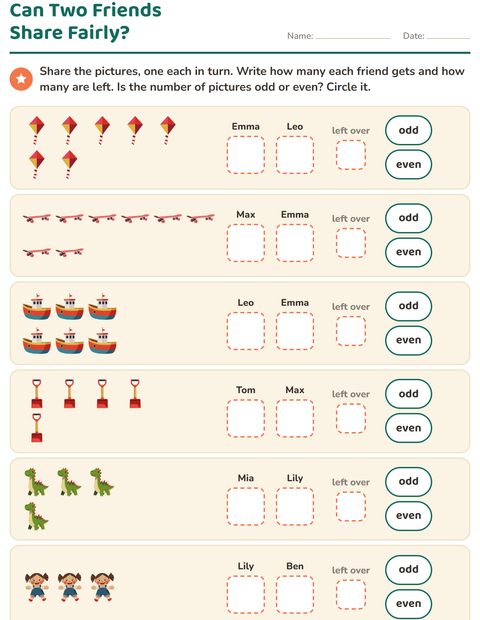 Preview of Odd and Even Numbers worksheet featuring Toys for grade 1