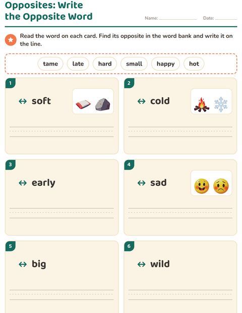 Preview of Opposites worksheet for grade 1
