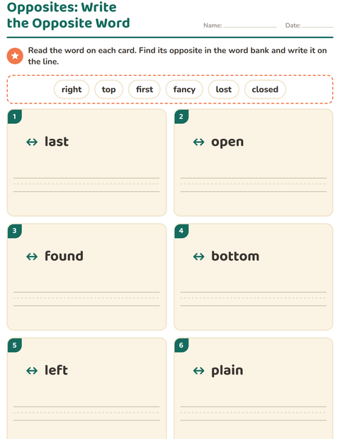 Preview of Opposites worksheet for grade 1