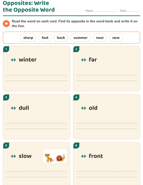 Preview of Opposites worksheet for grade 1