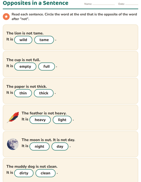 Preview of Opposites worksheet for grade 1