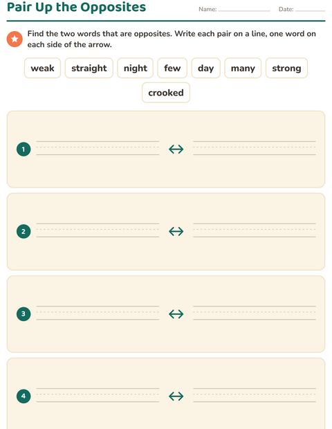 Preview of Opposites worksheet for grade 1