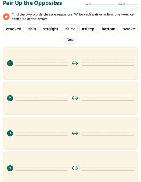 Preview of Opposites worksheet for grade 1