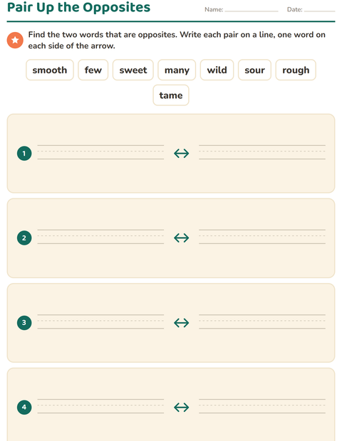 Preview of Opposites worksheet for grade 1