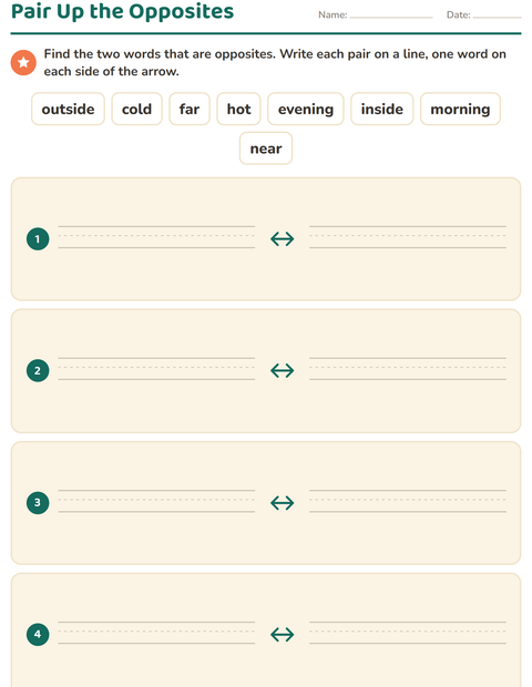 Preview of Opposites worksheet for grade 1