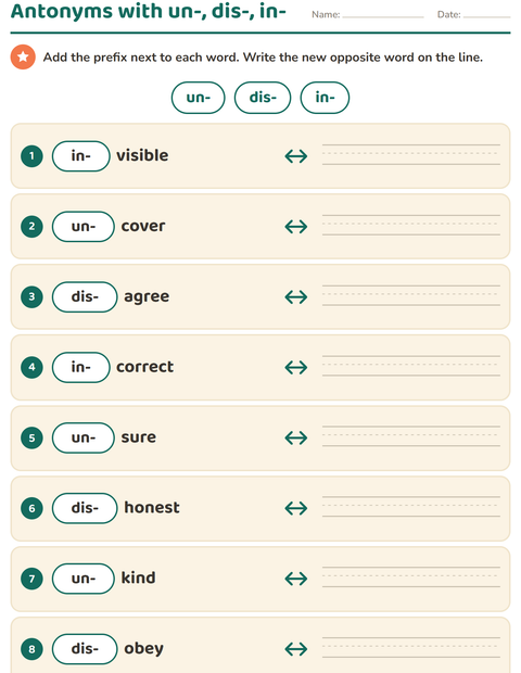 Preview of Opposites worksheet for grade 2