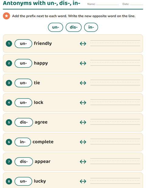 Preview of Opposites worksheet for grade 2