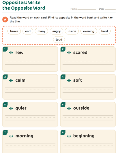 Preview of Opposites worksheet for grade 1
